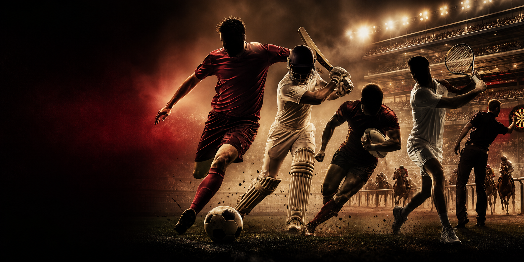 Football, cricket, rugby, tennis, darts and horse racing